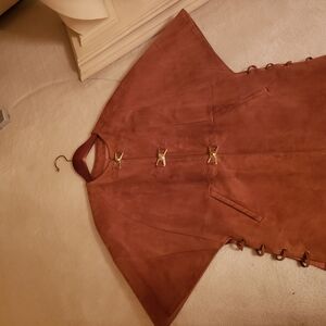 Vtg. L. S. Ayres Carmel-Mocha Suede Cape Jkt(Sz 10) W/ Brass Turn-Lock Closures